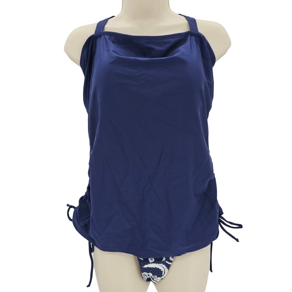 Cupshe Womans size XL Blue Blooms Ruched Tankini Top Floral Bikini Bottoms NEW